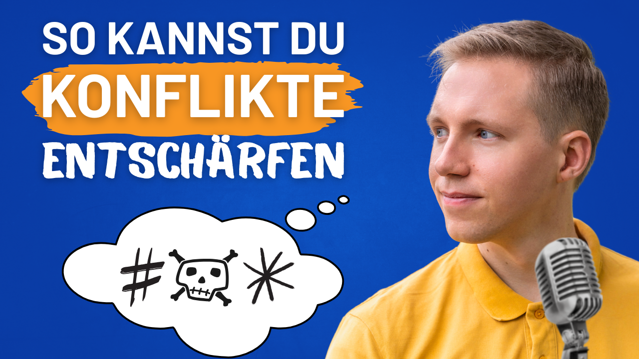 Mann erklärt Konfliktlösung mit gewaltfreier Kommunikation. "So kannst du Konflikte entschärfen.
