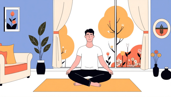 Mann meditiert im Lotussitz und übt Achtsamkeit, um Stress abzubauen.