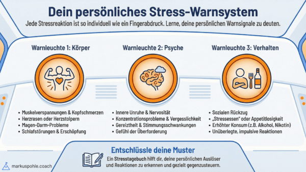 Stress-Warnsystem: Körper, Psyche, Verhalten. Persönliche Stresssignale erkennen.