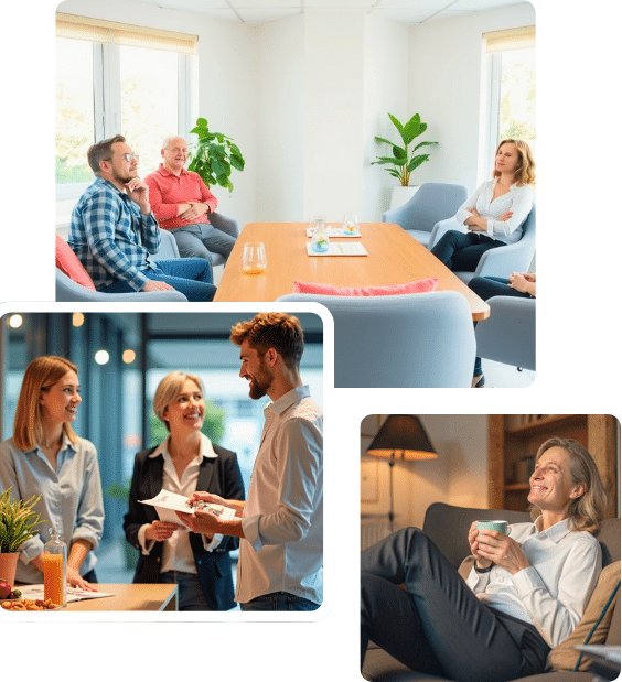 Eine bunt gemischte Gruppe von Menschen genießt ein Treffen des Gesundheitstags.