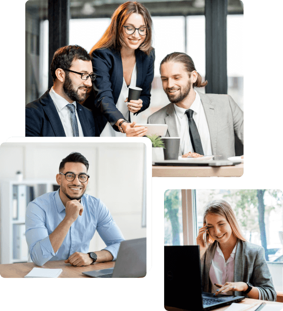 a collage of people in suits